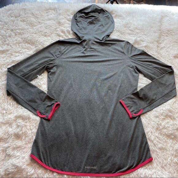 Head Gray With Pink Trim Hooded Long Sleeve Pullover Size Large - Picture 2 of 12